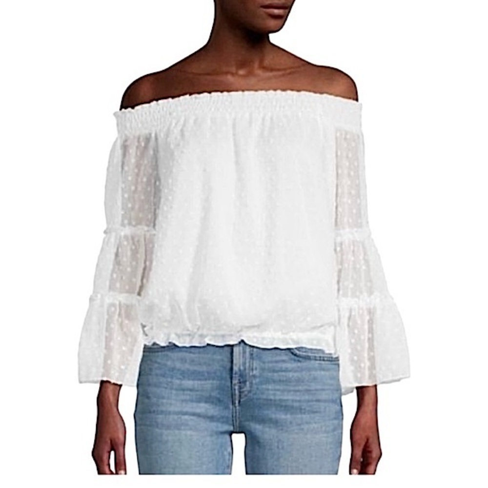 HL‎ Affair Off the Shoulder Boho Peasant Blouson Top, White, Size M, NWT